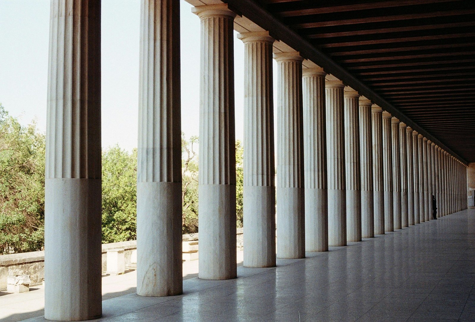 Stoa of Attalos colonnade showcasing symmetry and ancient Greek architecture.